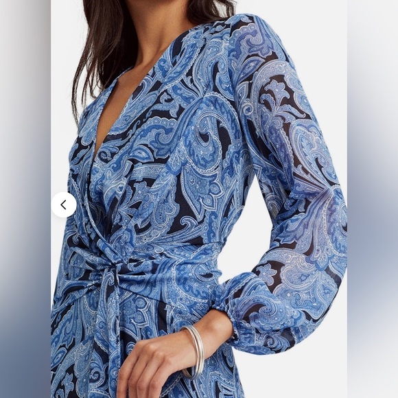 Ralph Lauren Navy and Light Blue Paisley Long Sleeve Dress - Picture 7 of 10